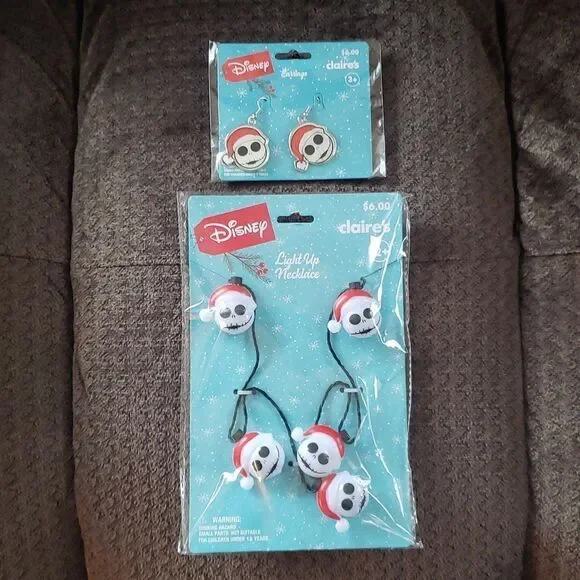 Nightmare Before Christmas Jack Skellington Light-Up Nklc and Pierced Earrings