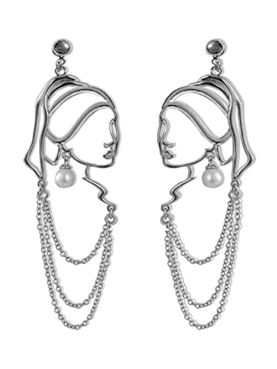 New - Unique‎ Abstract Face Art Long Drop Dangle Earrings Dainty Hollow Gold