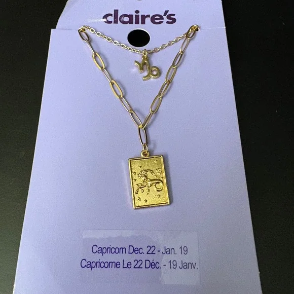NWT‎ Claires Gold Capricorn Zodiac Layered Set of 2 Necklaces Dec Jan Gift
