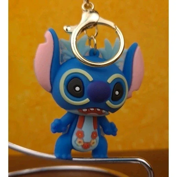 Lilo & Stitch With‎ Lei Yellow Glasses 3D PVC Keychain Keyring Backpack Clip 8