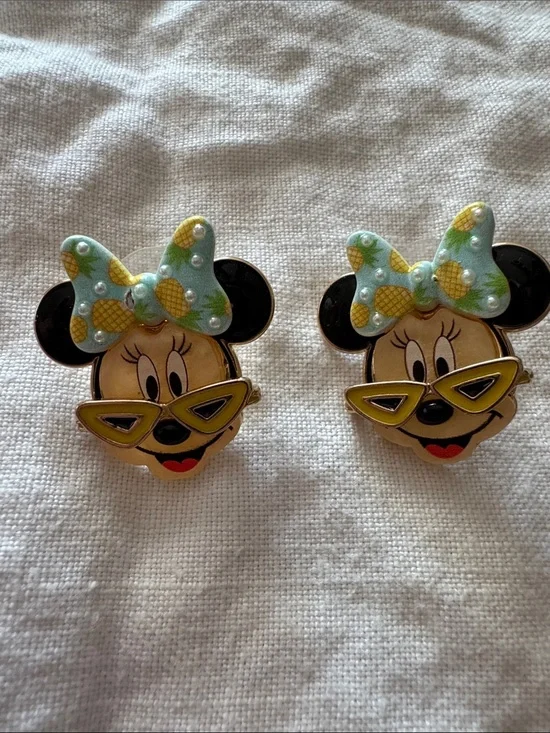 Kids Minnie Mouse Pineapple Earrings - Mint Green & Yellow