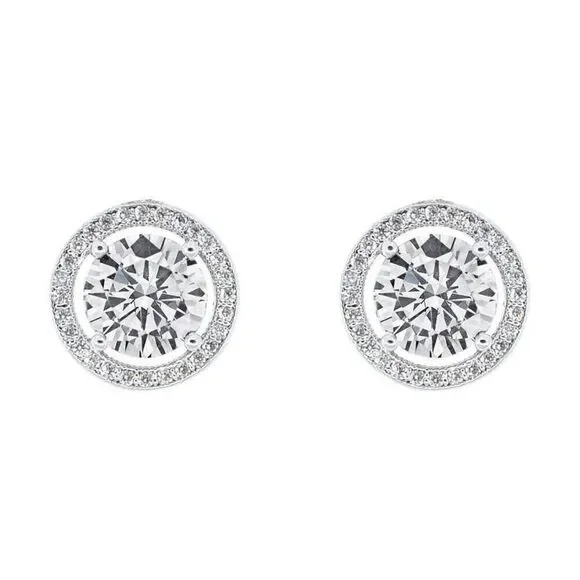 New Cate & Chloe Ariel 18k White Gold Plated Halo Stud Crystal Earrings