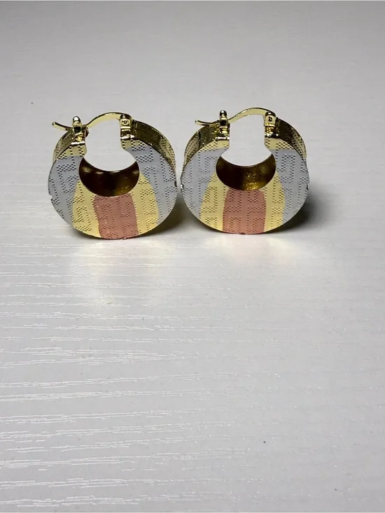 Tri-Color Textured Hoop Earrings - Gold, Silver & Rose