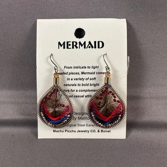 Mermaid Machu Picchu Jewelry Co. & Bonet Beaded Wire Silk Teardrop Earrings NEW‎