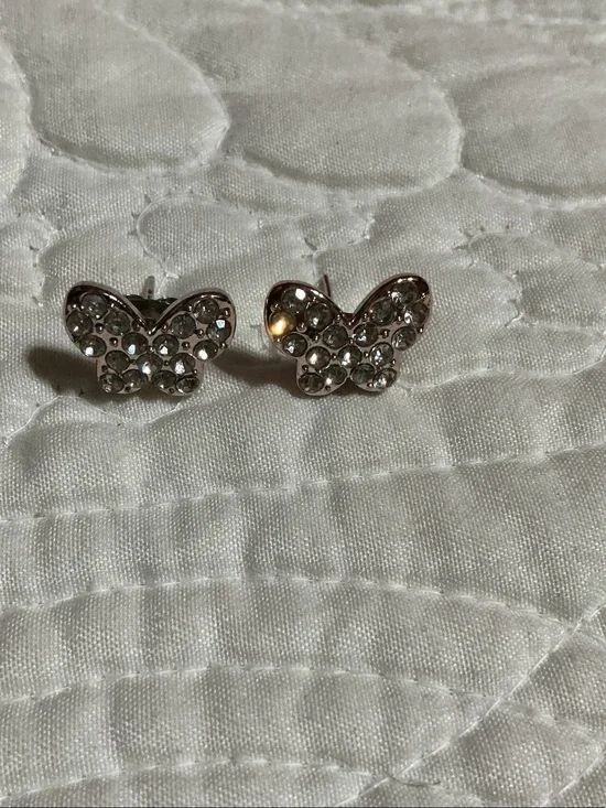 Crystal Butterfly Stud Earrings for Kids - Silver