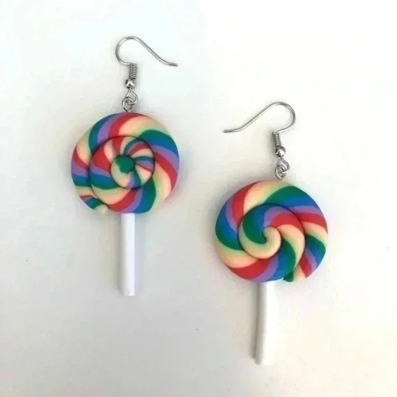 Rainbow Big Swirl Lollipop Earrings NWT