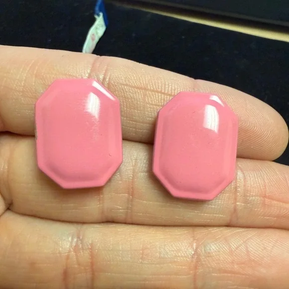 Vintage Pink‎ Enamel Octagon Stud Earrings Retro 80s Geometric Statement Post