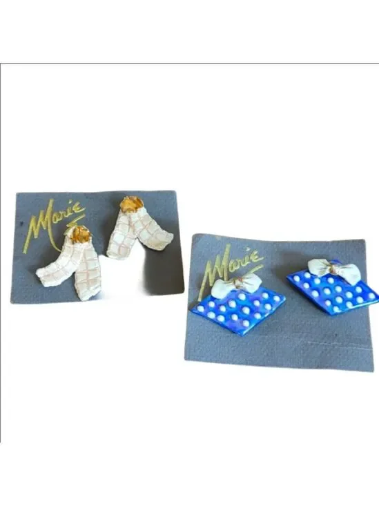 Hand Made‎ Ceramic Earrings Set Of 2 Pairs