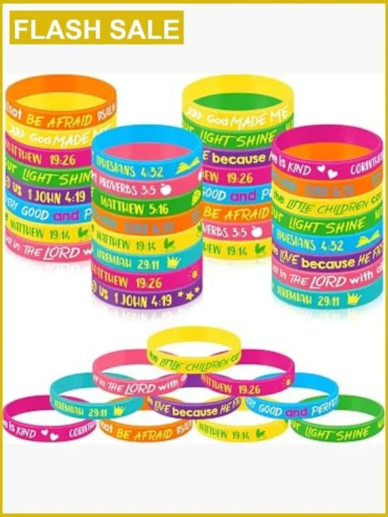 60 Religious Scripture Bracelets for Kids Christian Wristbands School Classroom