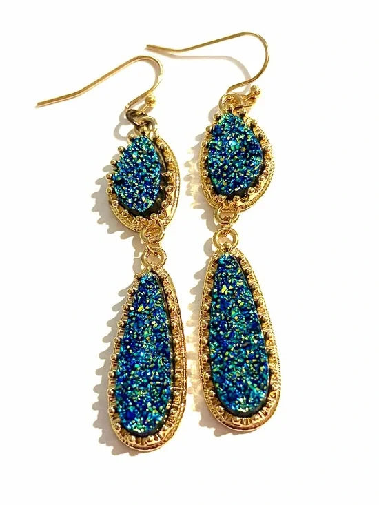 Iridescent Blue & Green Druzy Dangle Earrings