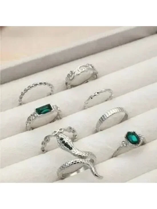 Silver 8pc Snake Ring Set