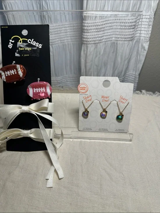 Set of 3 Mermaid Necklace Trio & 2 hair clips and Barrett’s NWT
