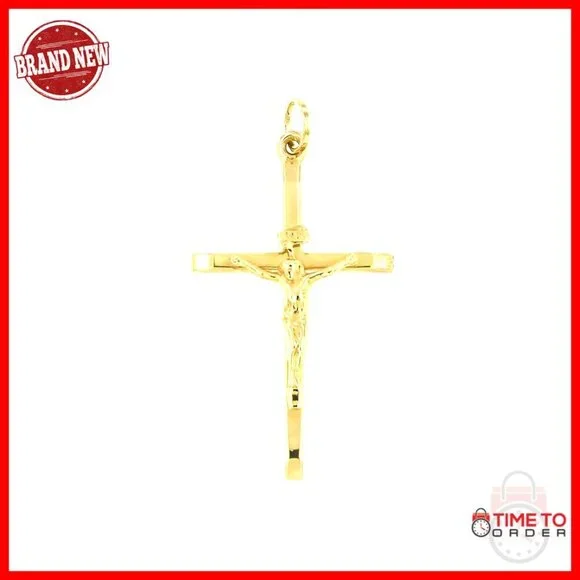 14k Gold Italian Crucifix Charm Pendant Fits 4mm Necklace