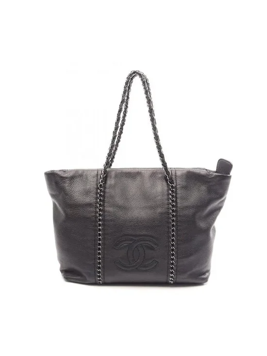 Chanel Tote CC Logo Black Leather Chain