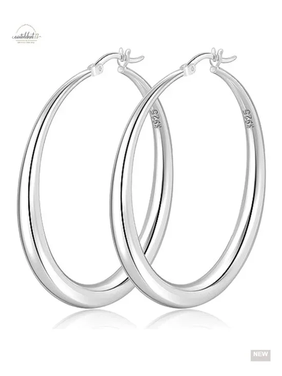S925 Sterling Silver Hoop Earrings Large Hypoallergenic Lightweight Big Thick