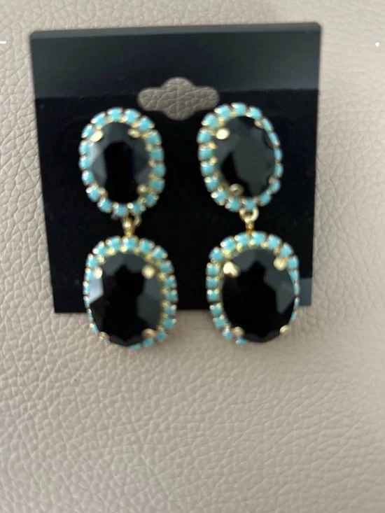 Black and Turquoise Crystal Drop Earrings - Women Jewelry