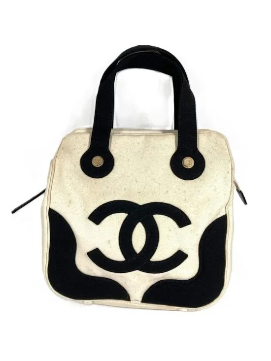 Chanel Handbag CC Logo Marshmallow Canvas Black