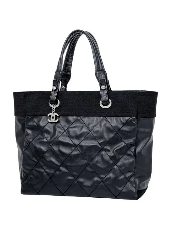 Chanel Paris Biarritz Tote MM CC Logo Black