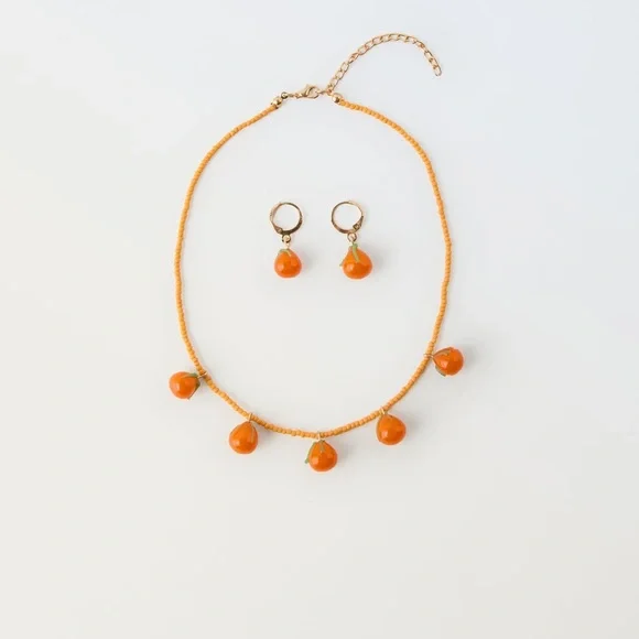 Zara orange necklace and earrings set