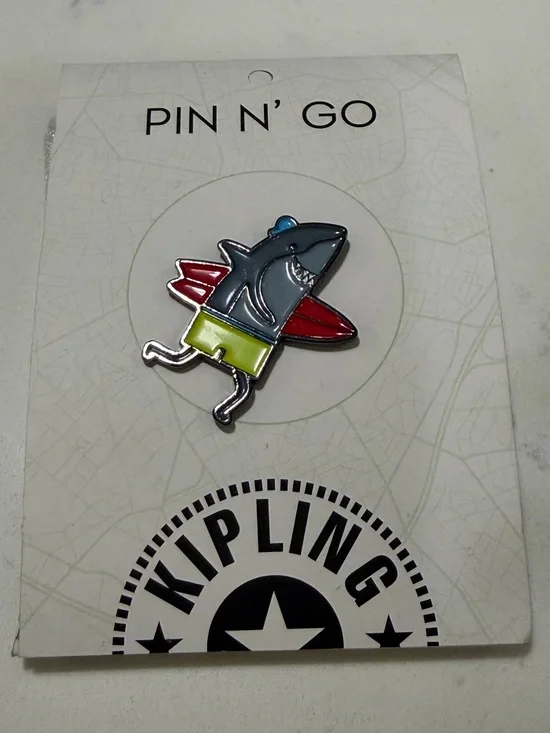 Kipling Shark Enamel Pin — Blue, Red, White