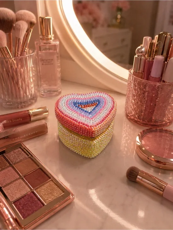 Beaded Heart Jewelry Box - Multicolor Sparkle
