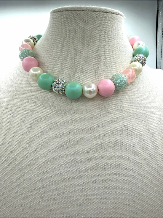 Chunky Bubblegum Pink & Mint Green Boutique Beaded Girls Woman’s Necklace