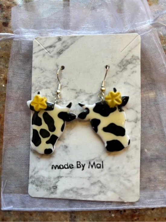 Yellow & Black Cow Print Earrings