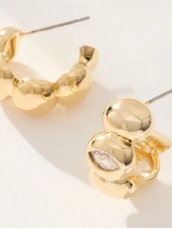 New! Anthropologie 14K Gold Plated Classic Mini Bubble Hoop Earrings (2014) NWT