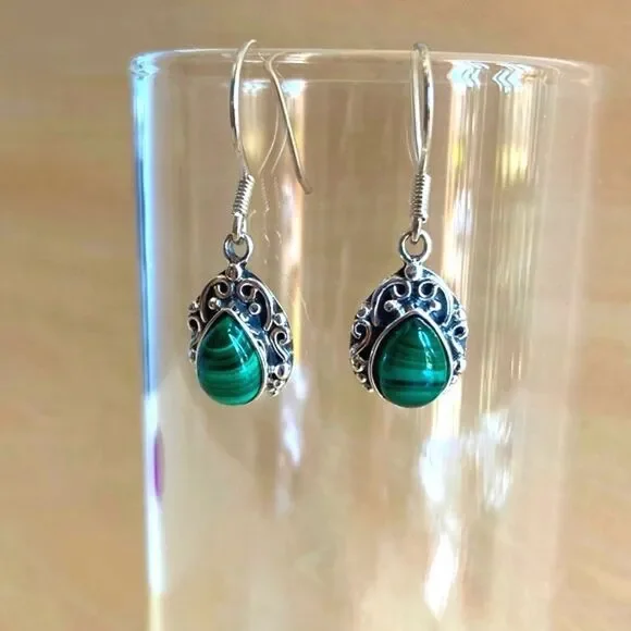 Artisan Crafted African Malachite Earrings