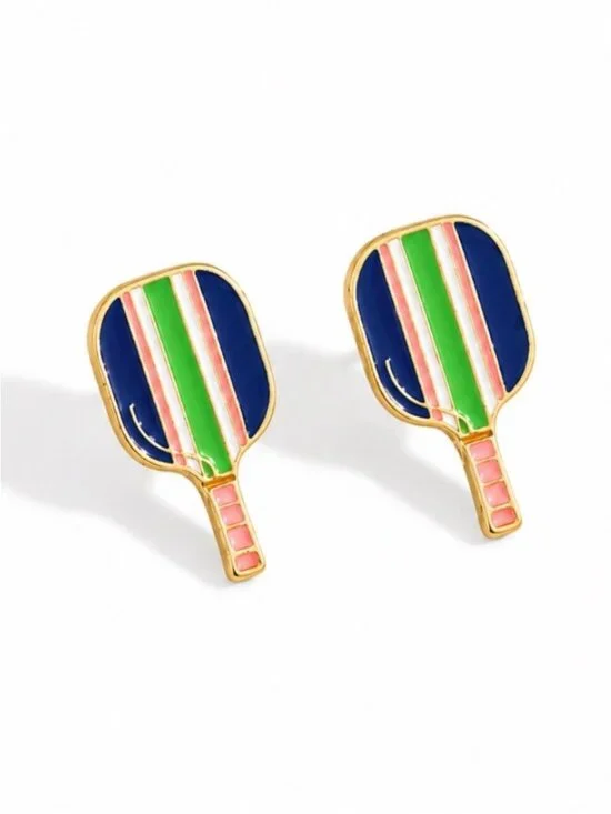 New! Preppy Striped Pickleball Post Earrings NWOT 2012