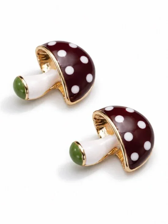 New! Mushroom Gold Post Earrings NWOT 2010