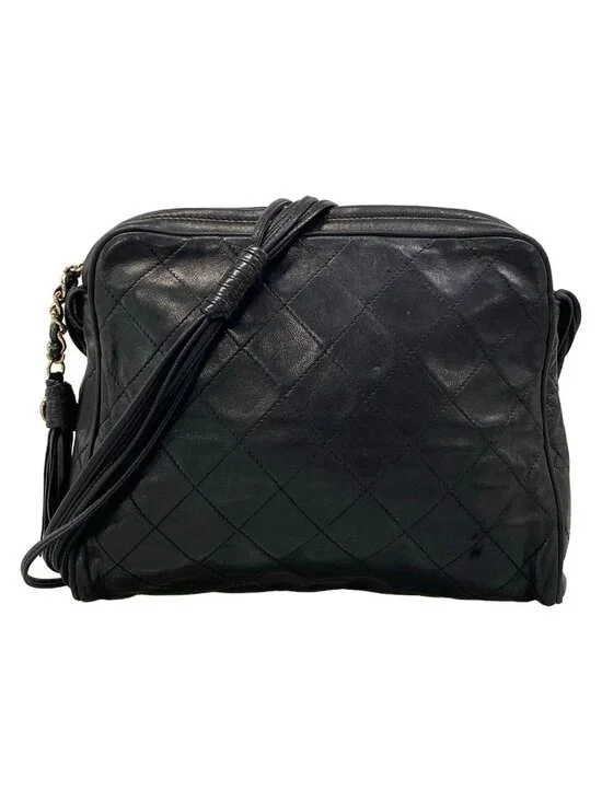 Chanel Shoulder Bag Quilted Black Tassel Gold Lambskin