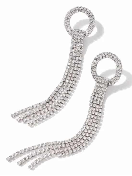 New! Silver Tassel Crystal Earrings (3018) NWOT