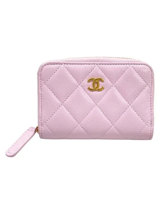 Chanel Coin Case Quilted Light Purple Zip Around Gold