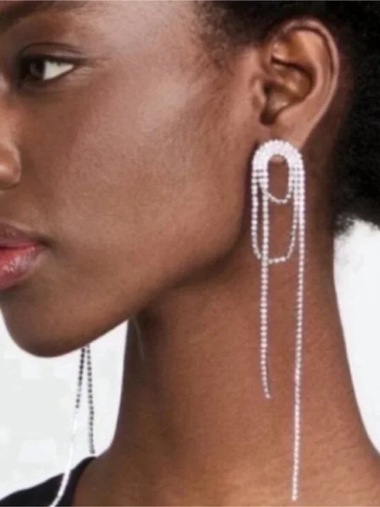 New! Silver Crystal Loop Drop Earrings (1045) NWOT