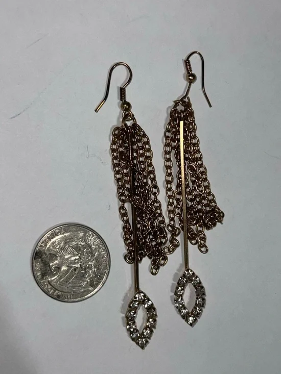 Classic Gold-Tone Chain Drop Earrings with Crystal Marquise Accent