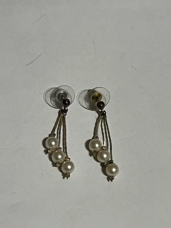Faux Pearl Drop Dangle Earrings - White Pearls on Silver Chains
