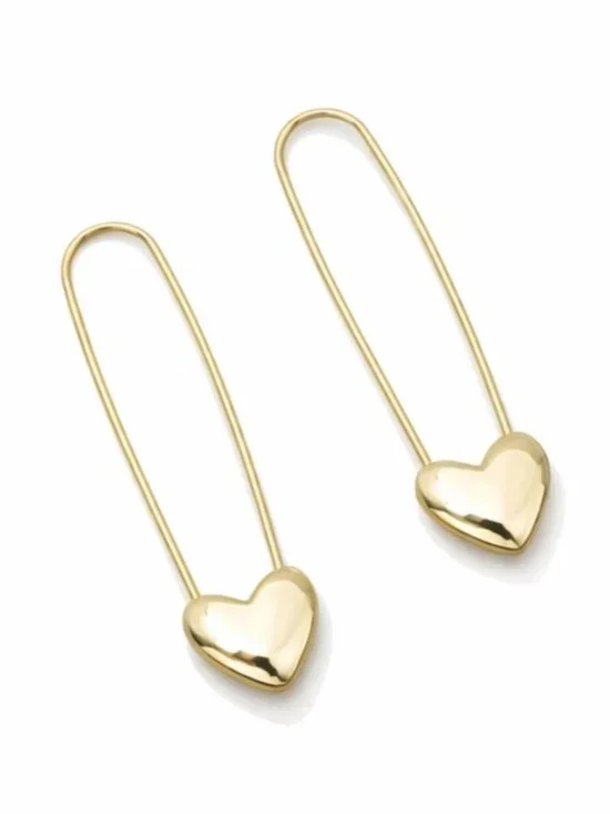 New! Gold Heart Safety Pin Earrings NWOT (3049)
