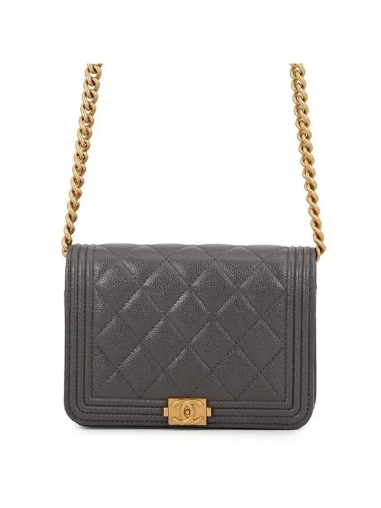 Chanel Chain Wallet Boy 15 Caviar Leather Shoulder