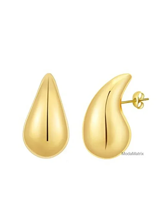 Chunky 14K Gold Plated Hoop Earrings Lightweight Waterdrop Hollow Open Hoops