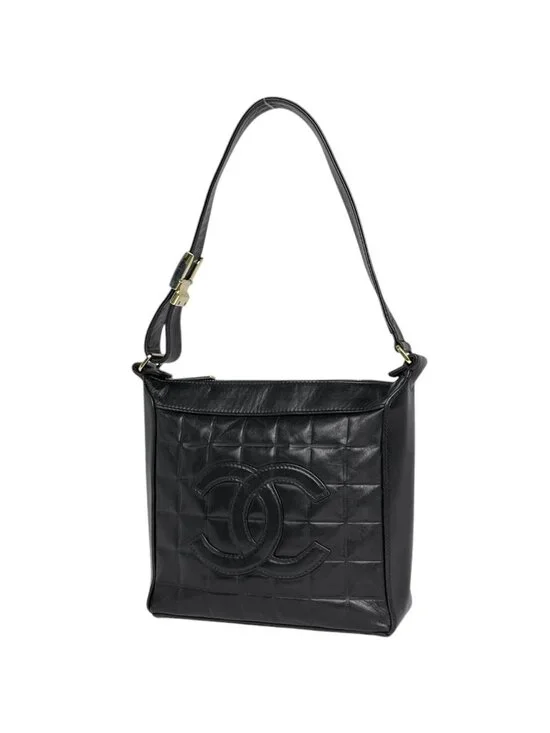 Chanel Choco Bar Shoulder Bag CC Logo Leather Black