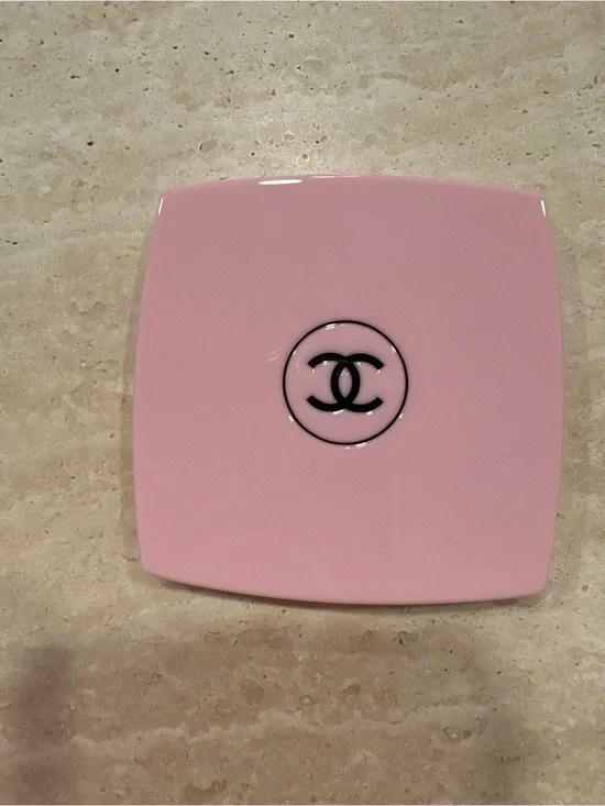 CHANEL Pink Compact with Black CC Emblem