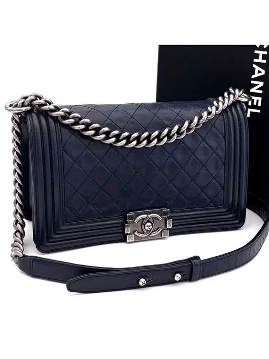 Chanel Boy Quilted Chain Shoulder Navy Lambskin