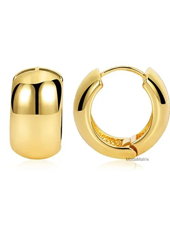 Chunky Thick Hoop Earrings Huggie Earrings Wide Round 20mm 14K Gold