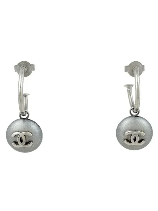 Chanel CC Logo Earrings Swing Silver Plated
