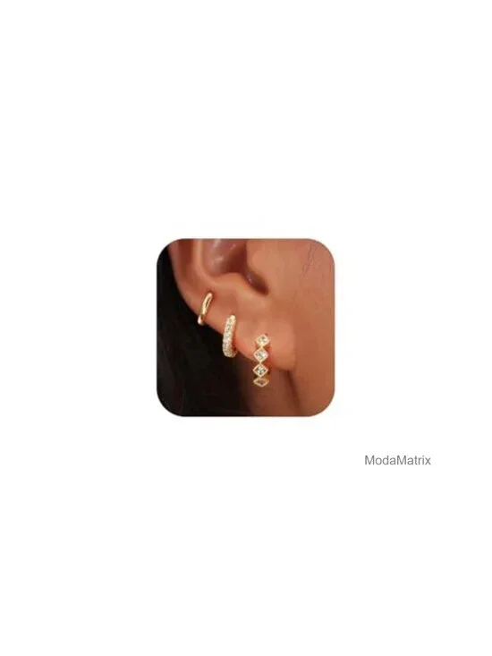14K Gold Plated Chunky Hoop Earrings Set, Hypoallergenic Cubic Zirconia Studs