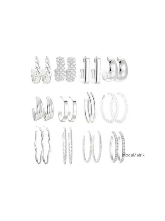 12 Pairs Gold Hoop Earrings Set, Chunky Pearl Earrings Multipack,