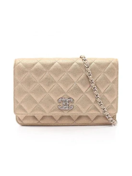 Chanel Shoulder Bag Quilted Metallic Gold Leather Chain Wallet