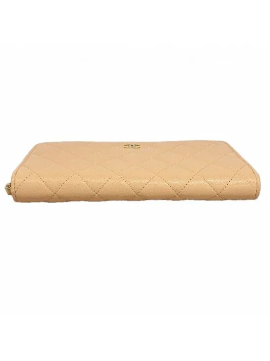 Chanel Wallet Quilted Caviar Leather Beige Champagne Gold