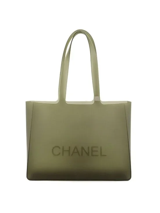 Chanel Logo Lava Tote Shoulder Bag Semi Clear Gray